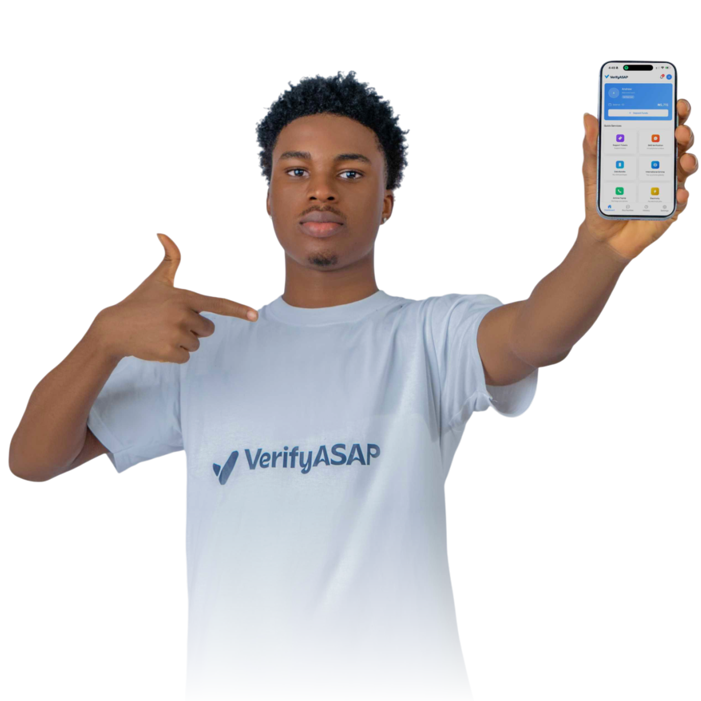 VerifyASAP brand ambassador holding phone with the app